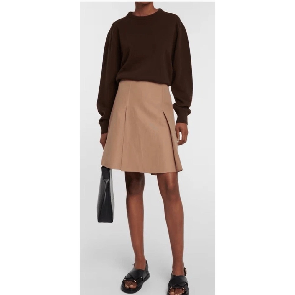 VINCE Pleated cotton-linen miniskirt Tan Brown